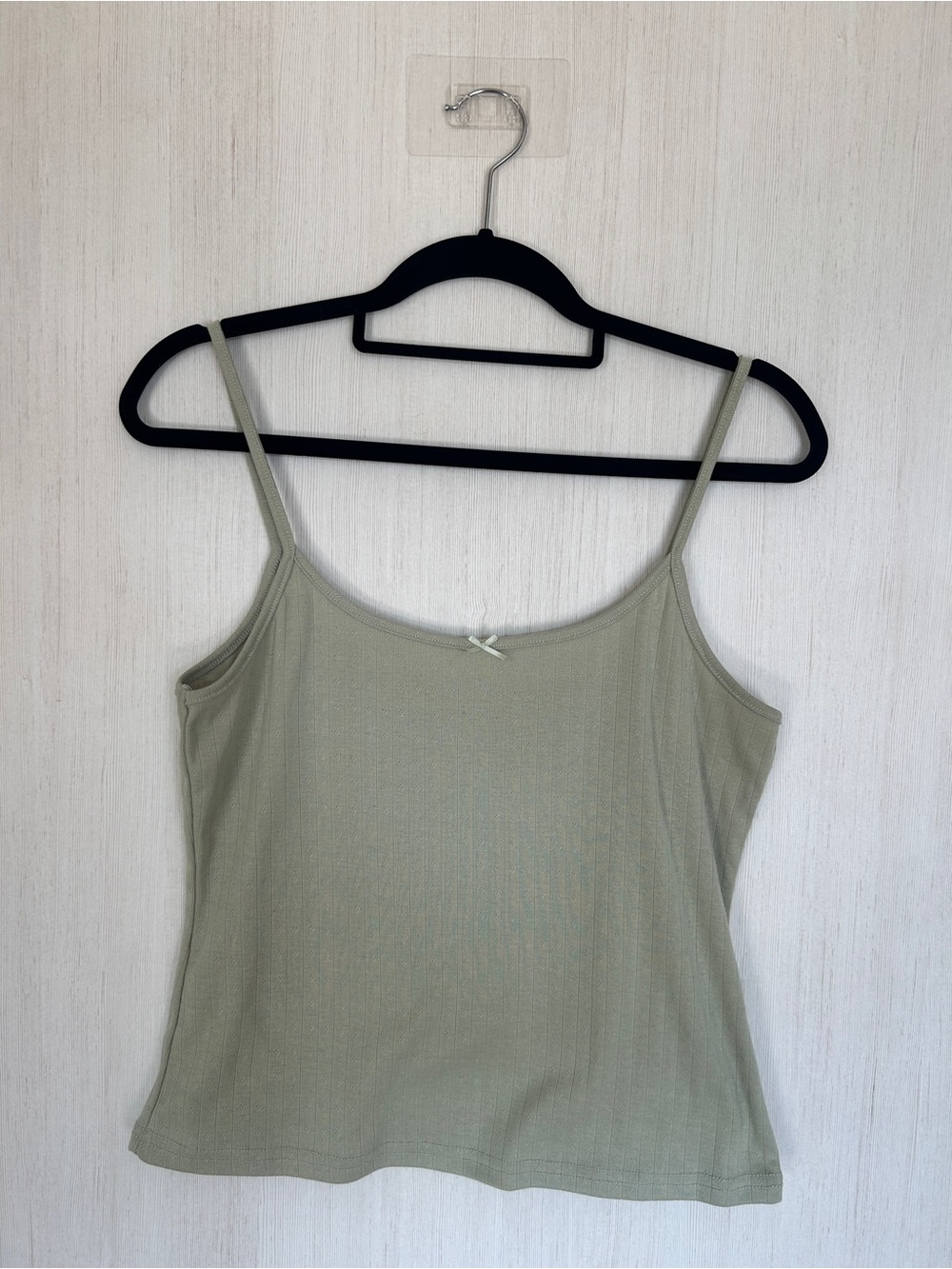 Sage Green Pointelle Knit Bow Cami Top Size L